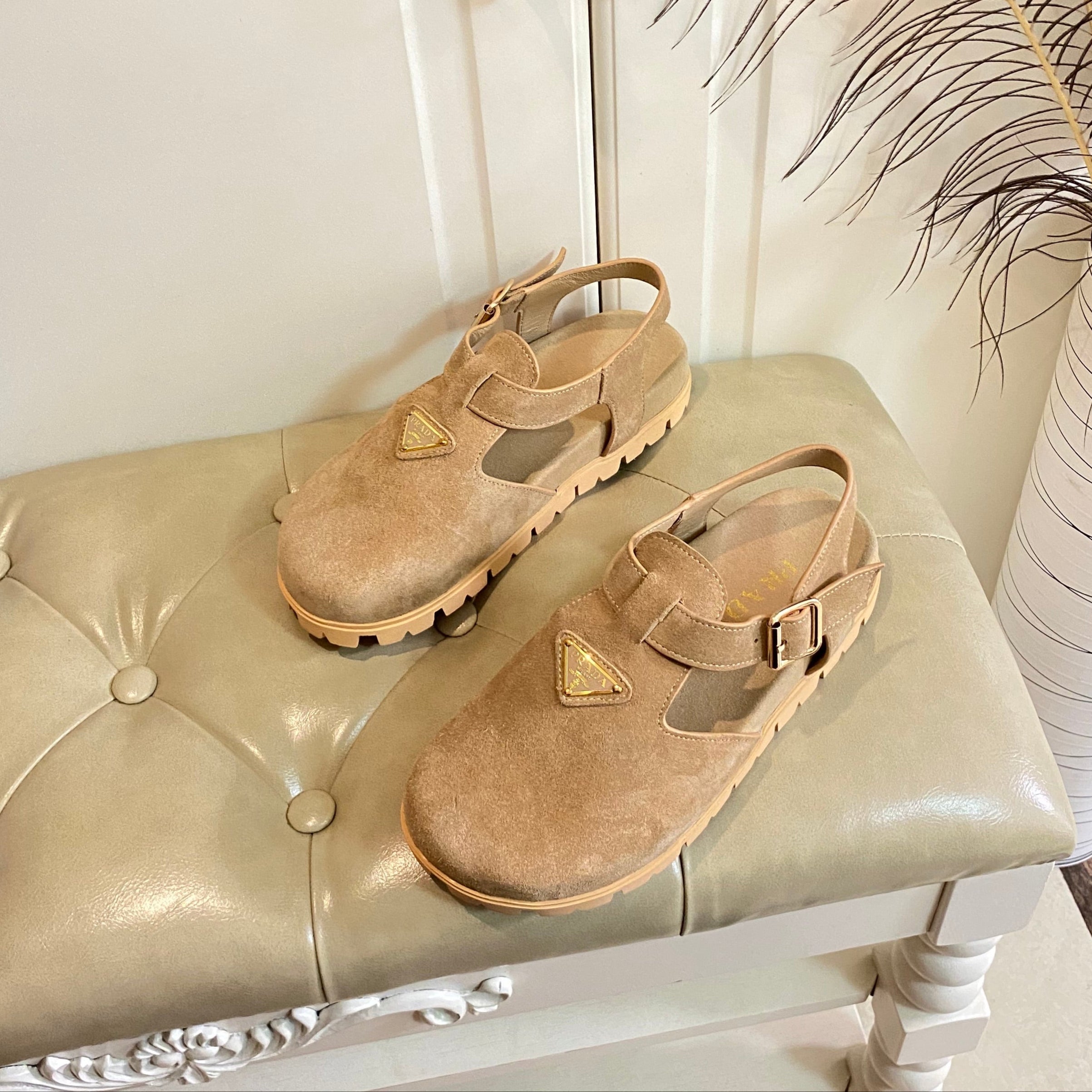 PRADA RUBBER SOLE SANLS IN RK BEIGE SUEDE