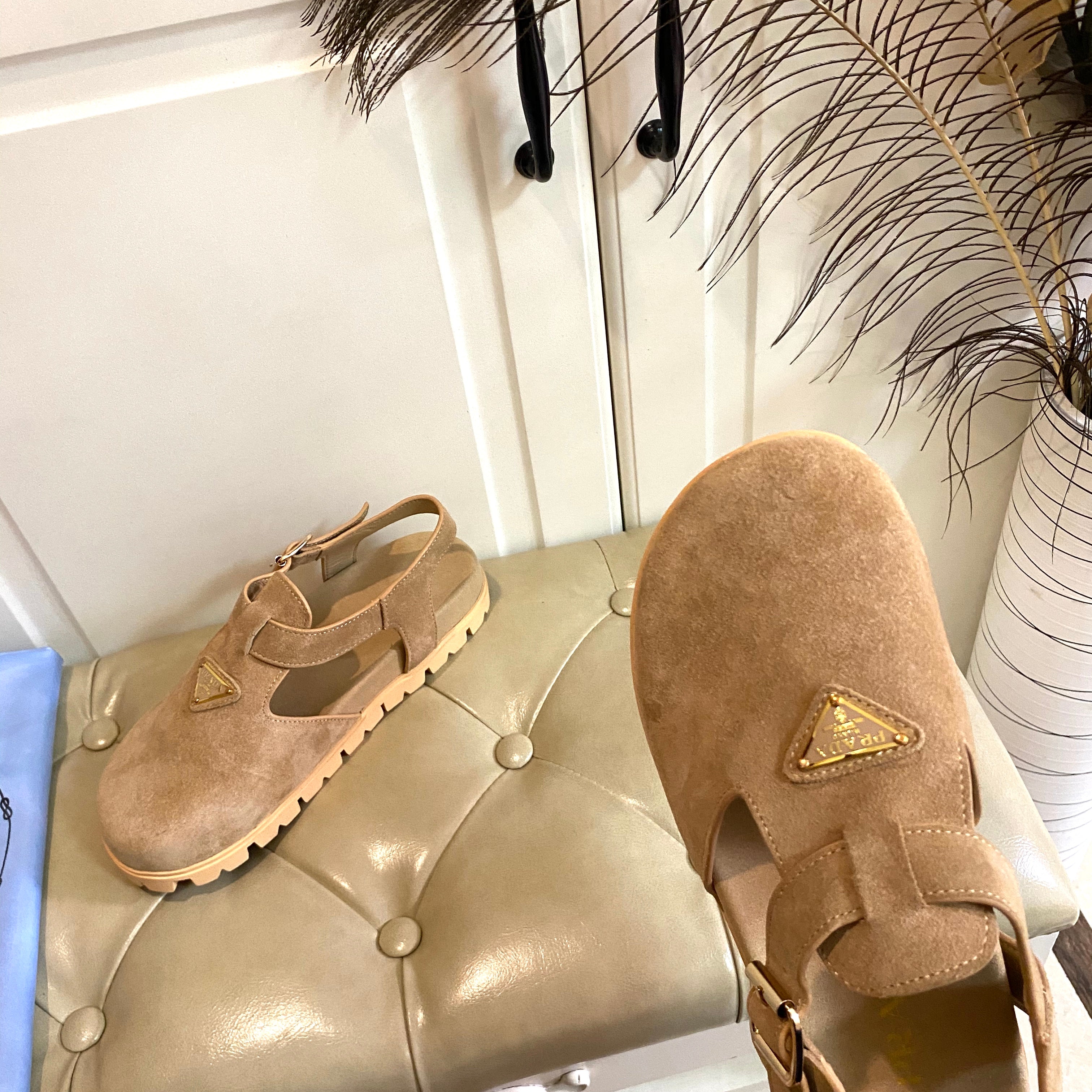 PRADA RUBBER SOLE SANLS IN RK BEIGE SUEDE