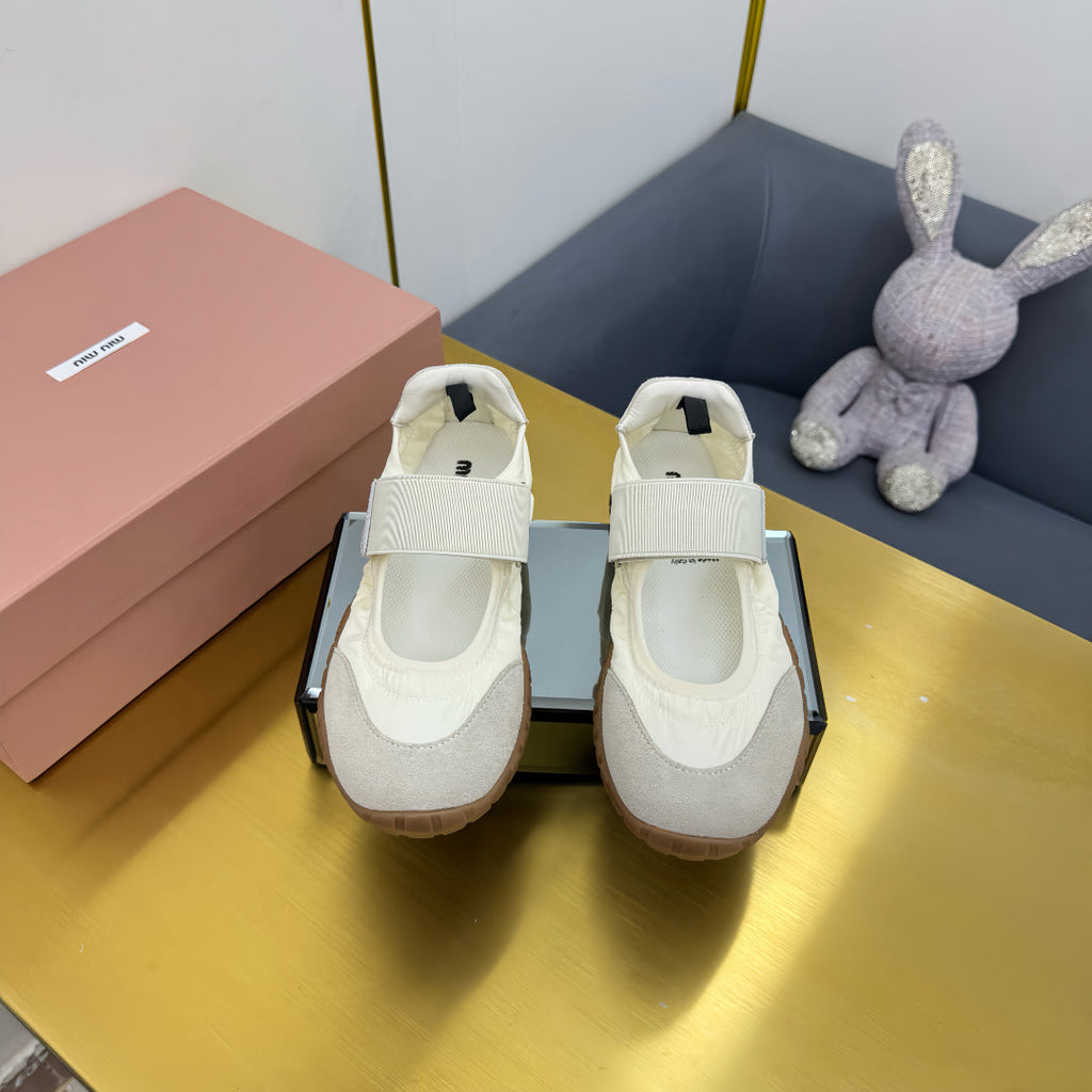 BALLERINAS SHOES IN WHITE TYRE TECHNICAL FABRIC GREY SUEDE