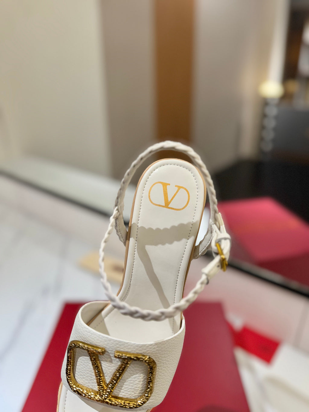 VLTN ESPADRILLE WEDGE SANDALS 25S 115 MM IN WHITE LAMBSKIN WITH GOLD HARDWARE