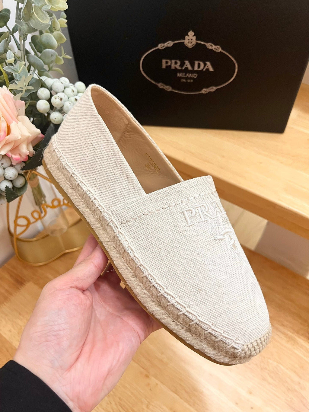 PRADA pra espadrilles beige canvas