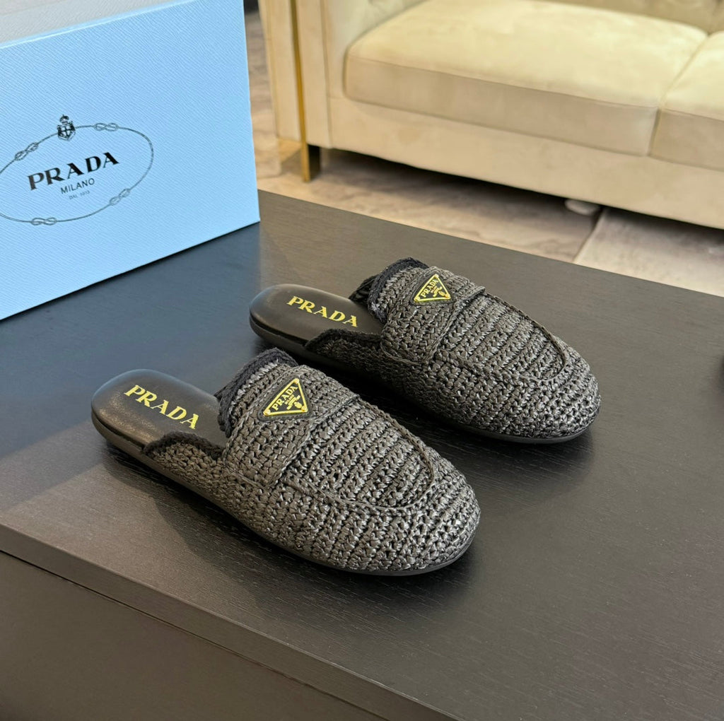 PRADA CROCHET SPECIAL MULES BLACK LAMBSKIN
