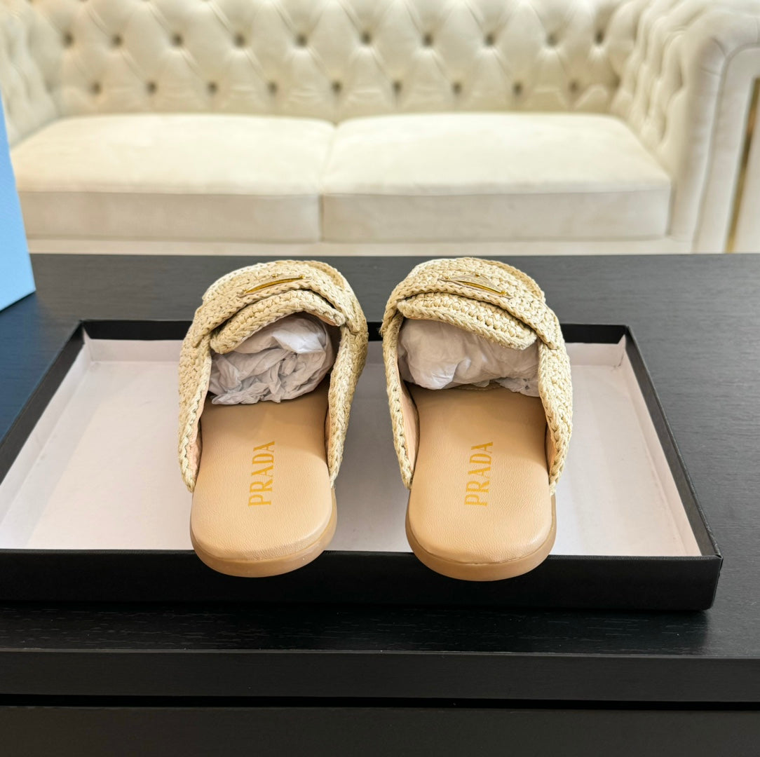 PRADA CROCHET SPECIAL MULES BEIGE LAMBSKIN