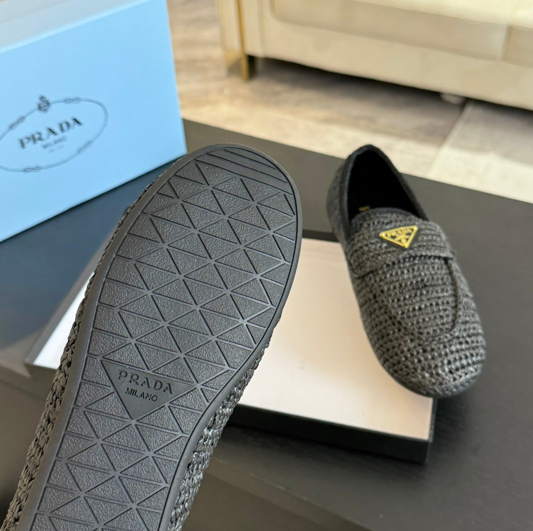 PRADA CROCHET LOAFERS BLACK CALFSKIN