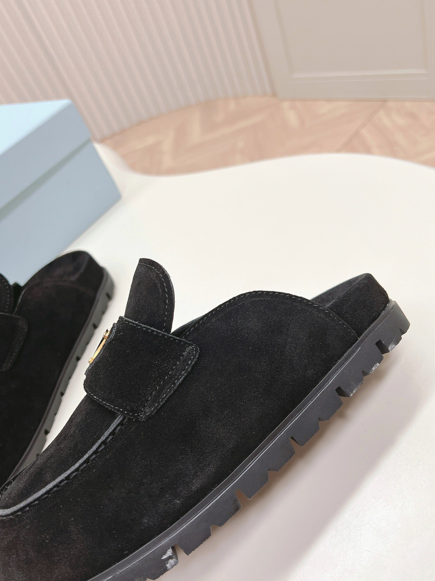 PRADA SABOTS MULES BLACK SUEDE