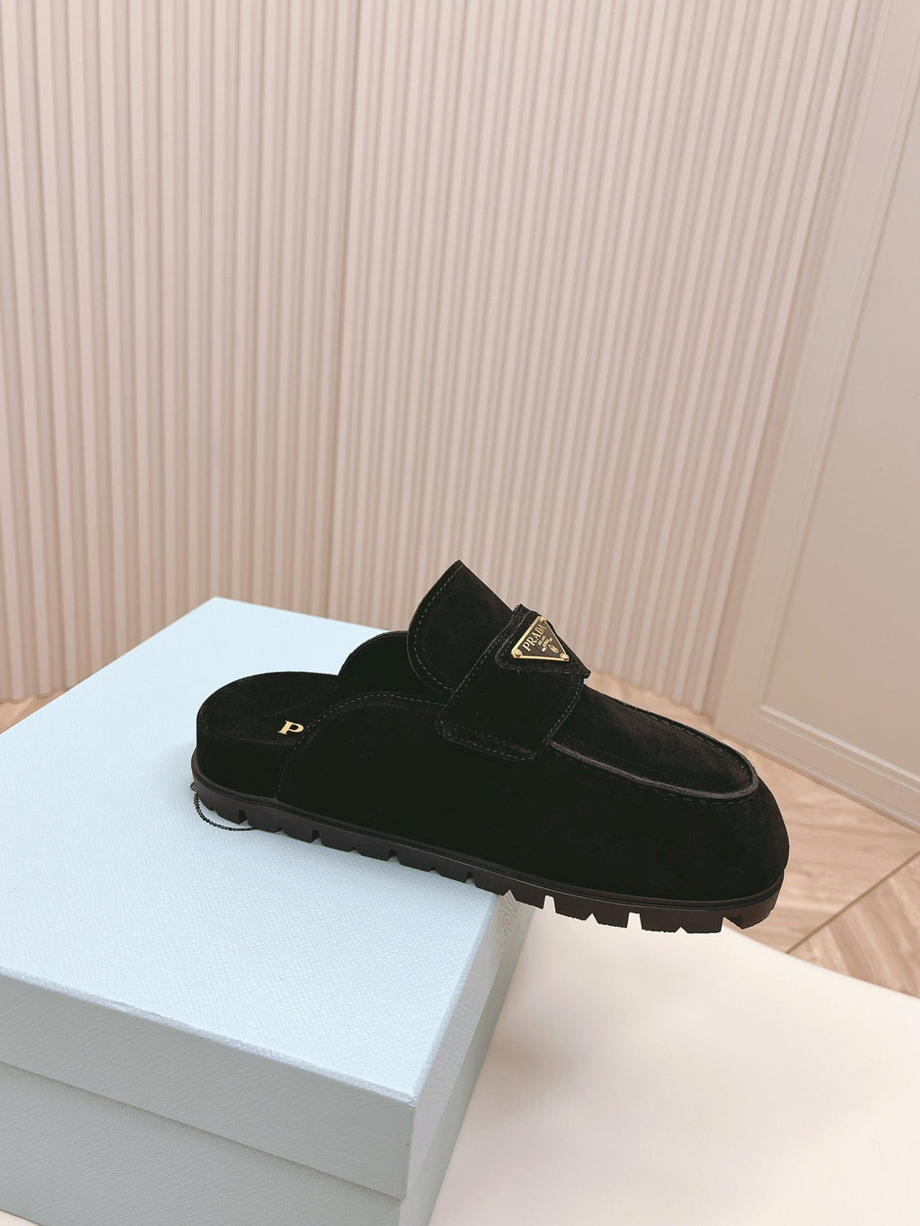 PRADA SABOTS MULES BLACK SUEDE