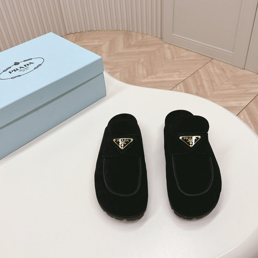 PRADA SABOTS MULES BLACK SUEDE