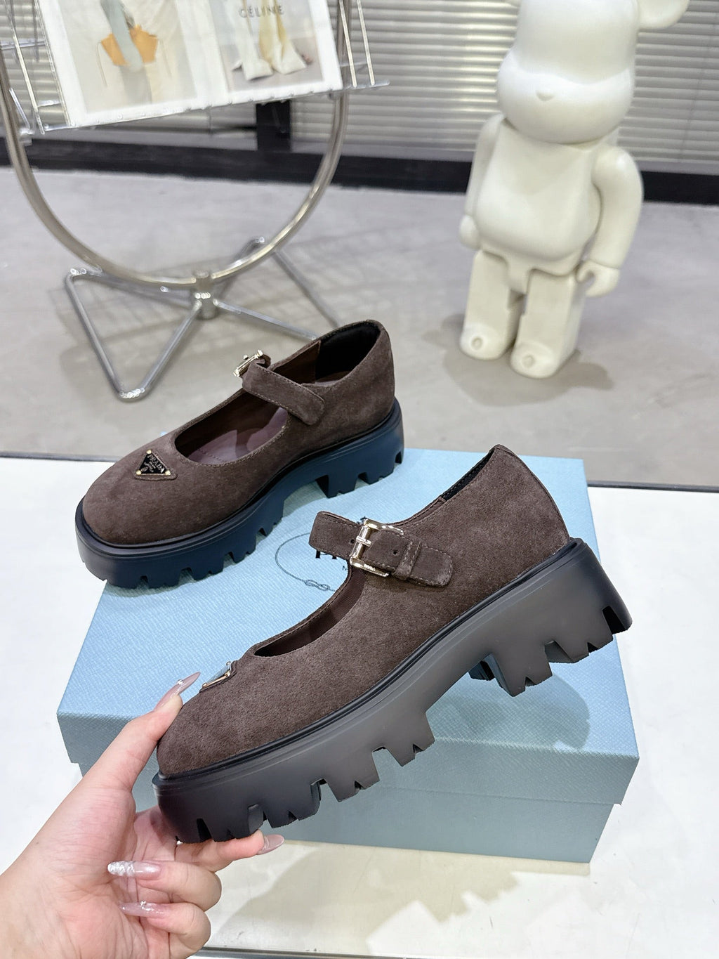 PRADA 25S PLATFORM MARY JANE SHOES IN RK BROWN SUEDE STYLE 3