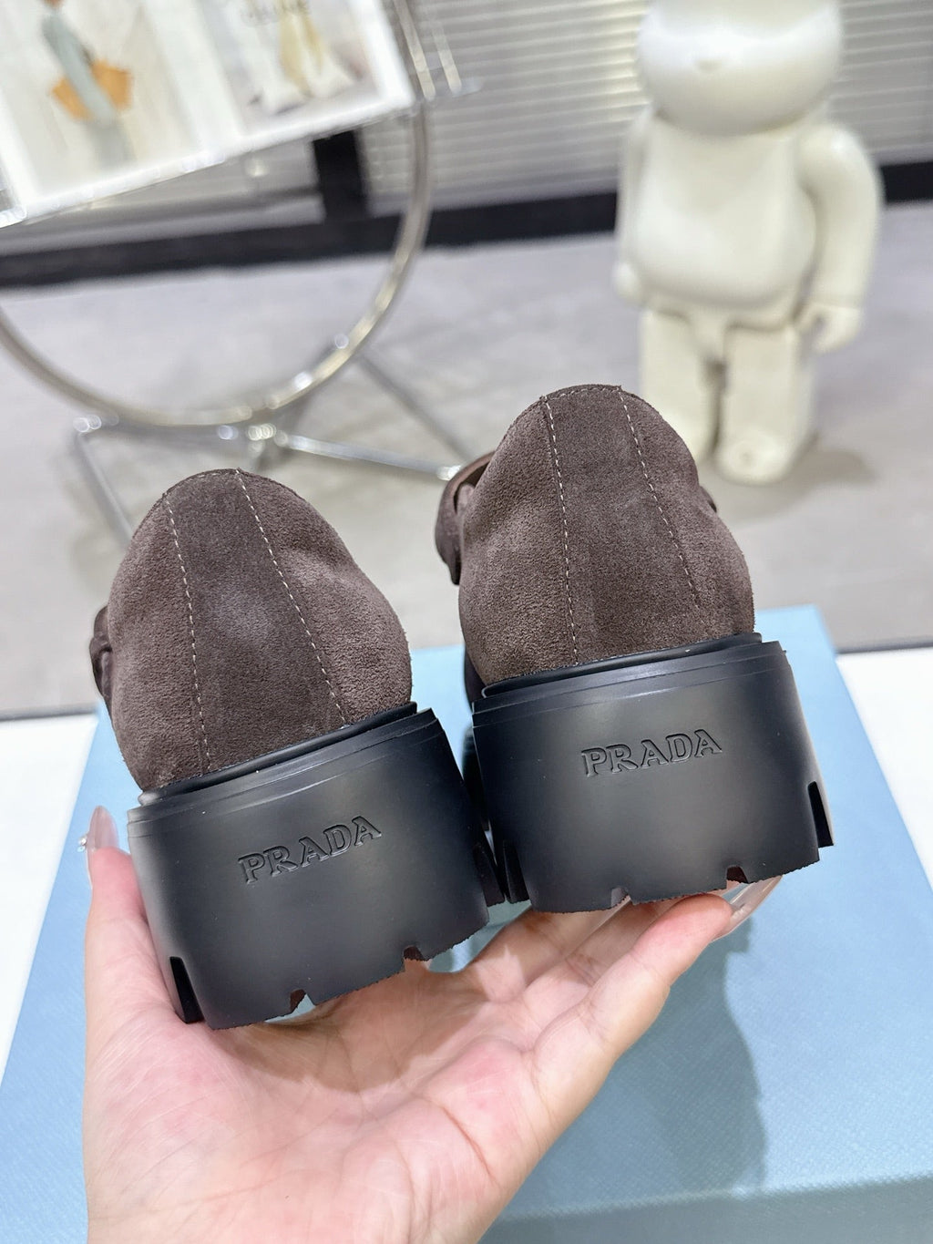 PRADA 25S PLATFORM MARY JANE SHOES IN RK BROWN SUEDE STYLE 3