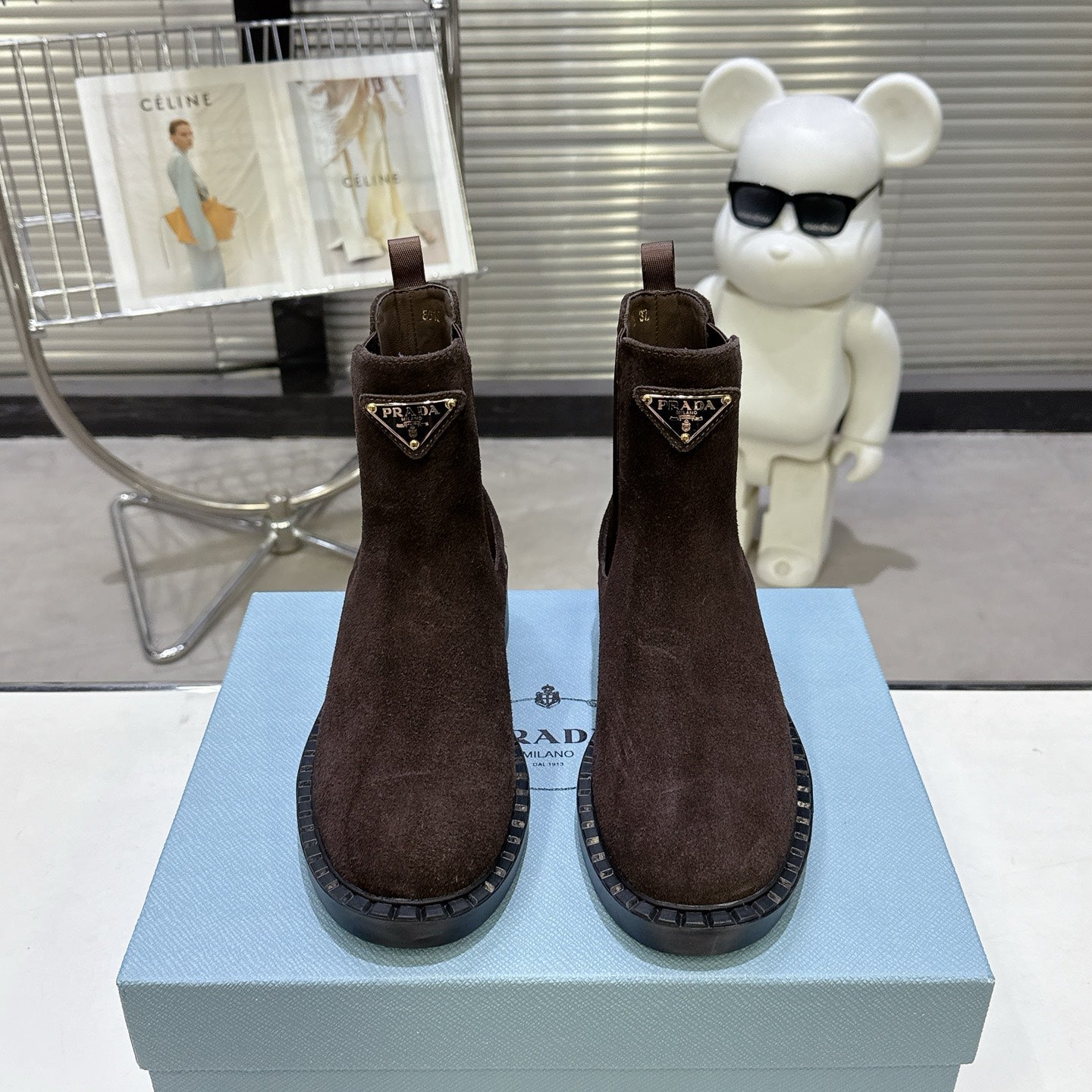 PRADA 25S RETRO PLATFORM MARTIN BOOTS IN RK BROWN SUEDE