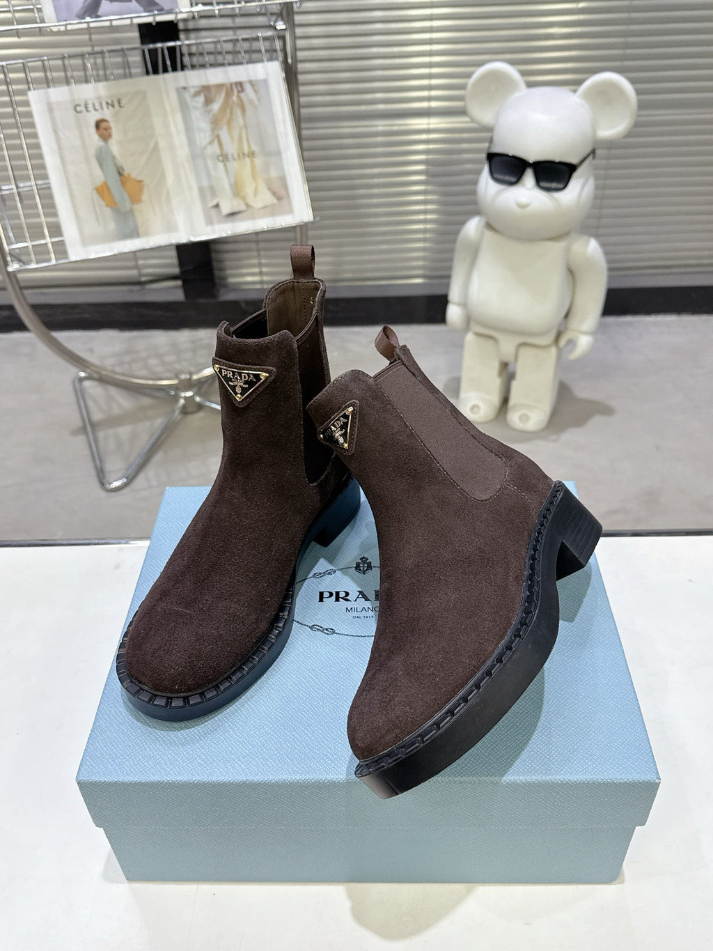 PRADA 25S RETRO PLATFORM MARTIN BOOTS IN RK BROWN SUEDE