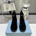 PRADA 25S RETRO PLATFORM MARTIN BOOTS IN BLACK SUEDE