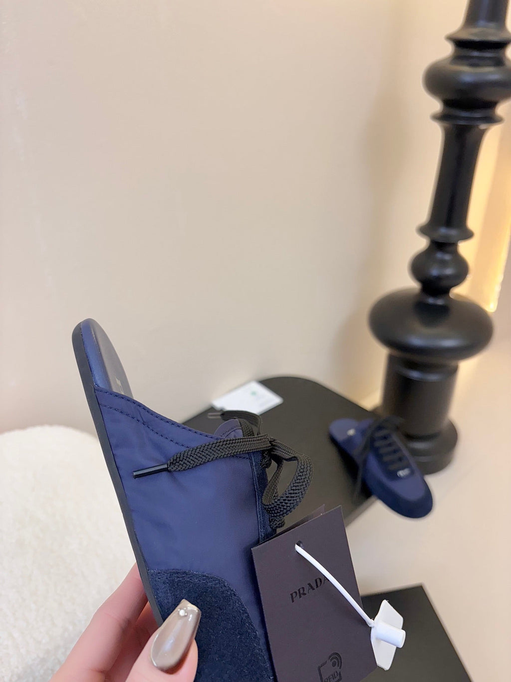 PRADA SNEAKER MULES IN NAVY BLUE NYLON AND SUEDE