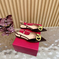 VALENTINO 25S FLAT SLINGBACKS IN DARK BROWN VELVET WITH GOLD HARDWARE