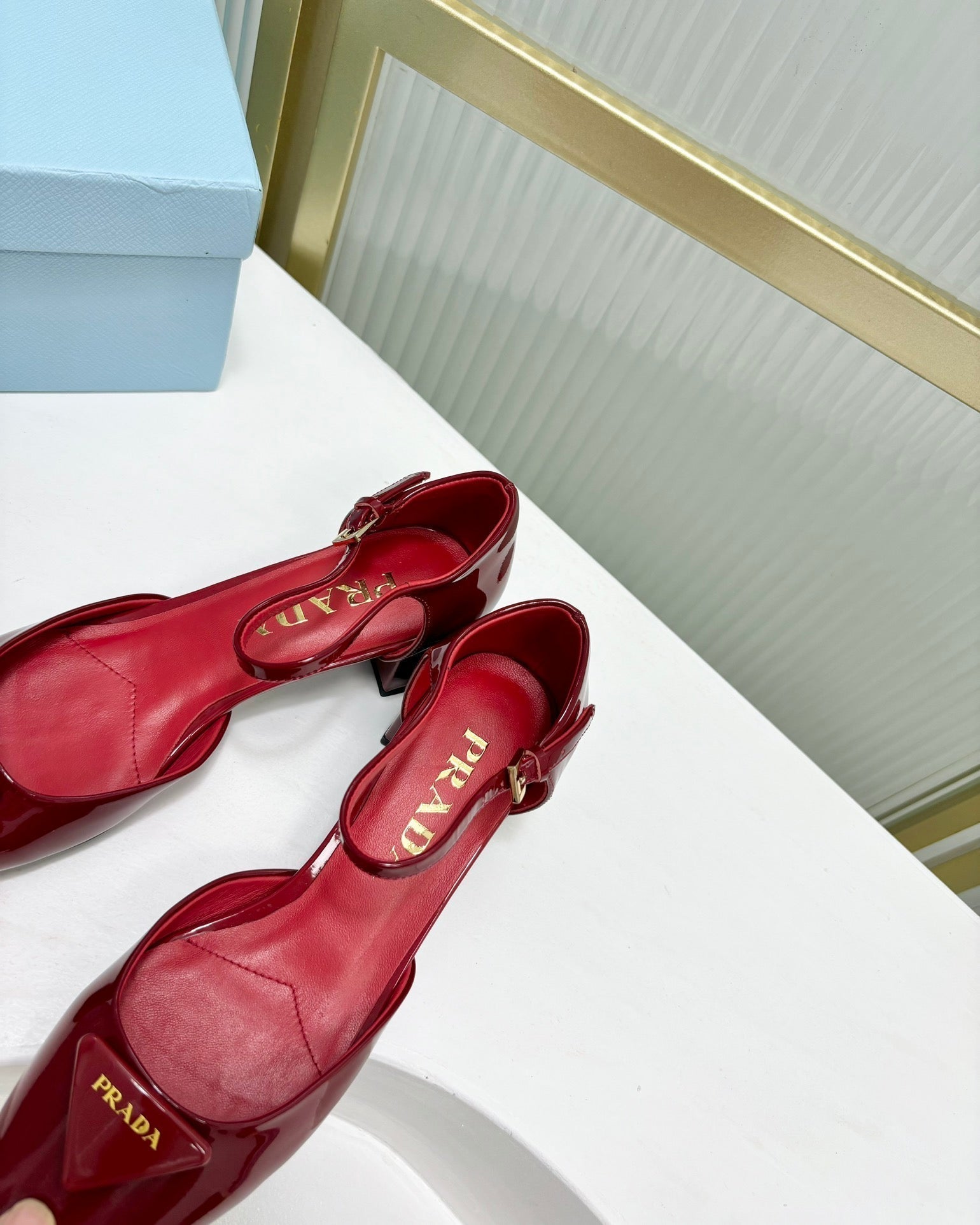 PRADA MARY JANE PUMPS CHERRY CALFSKIN