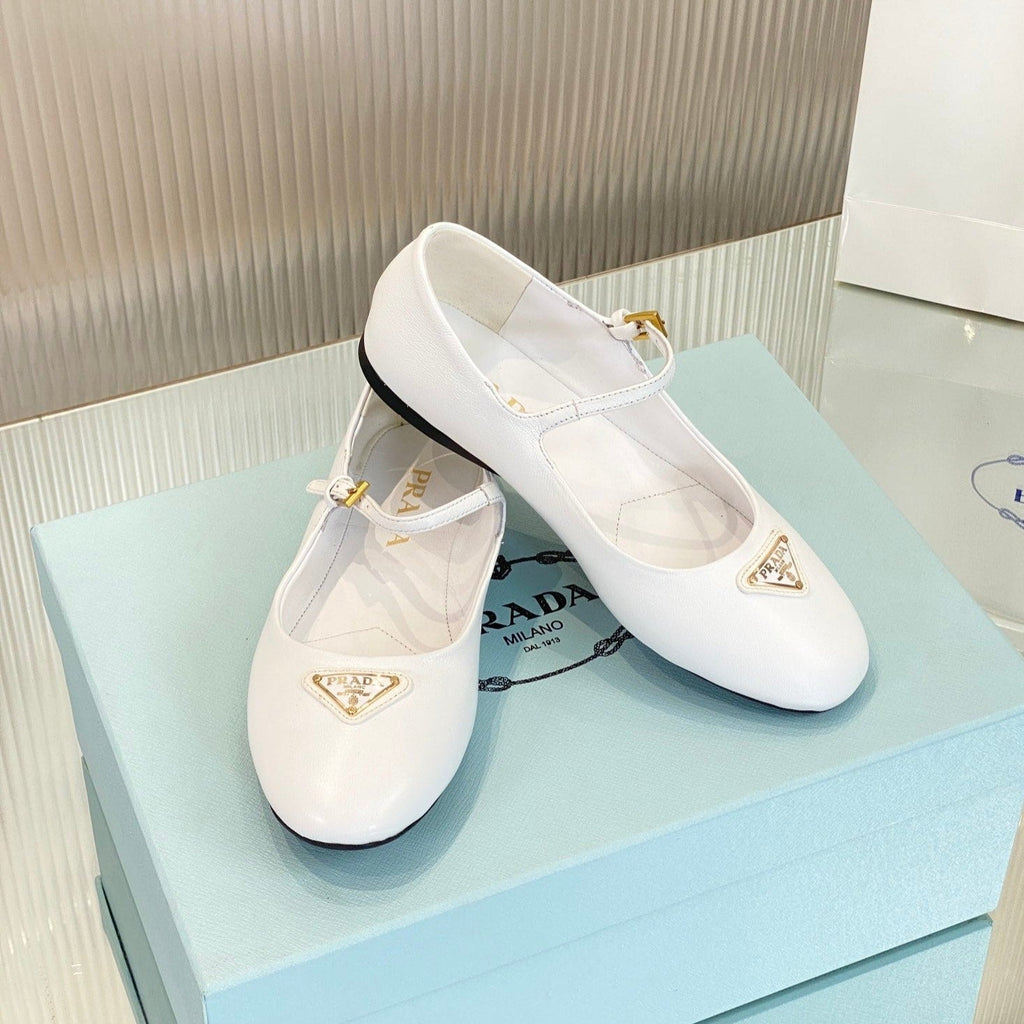 PRADA NAPPA MARY JANE FLAT WHITE LAMBSKIN