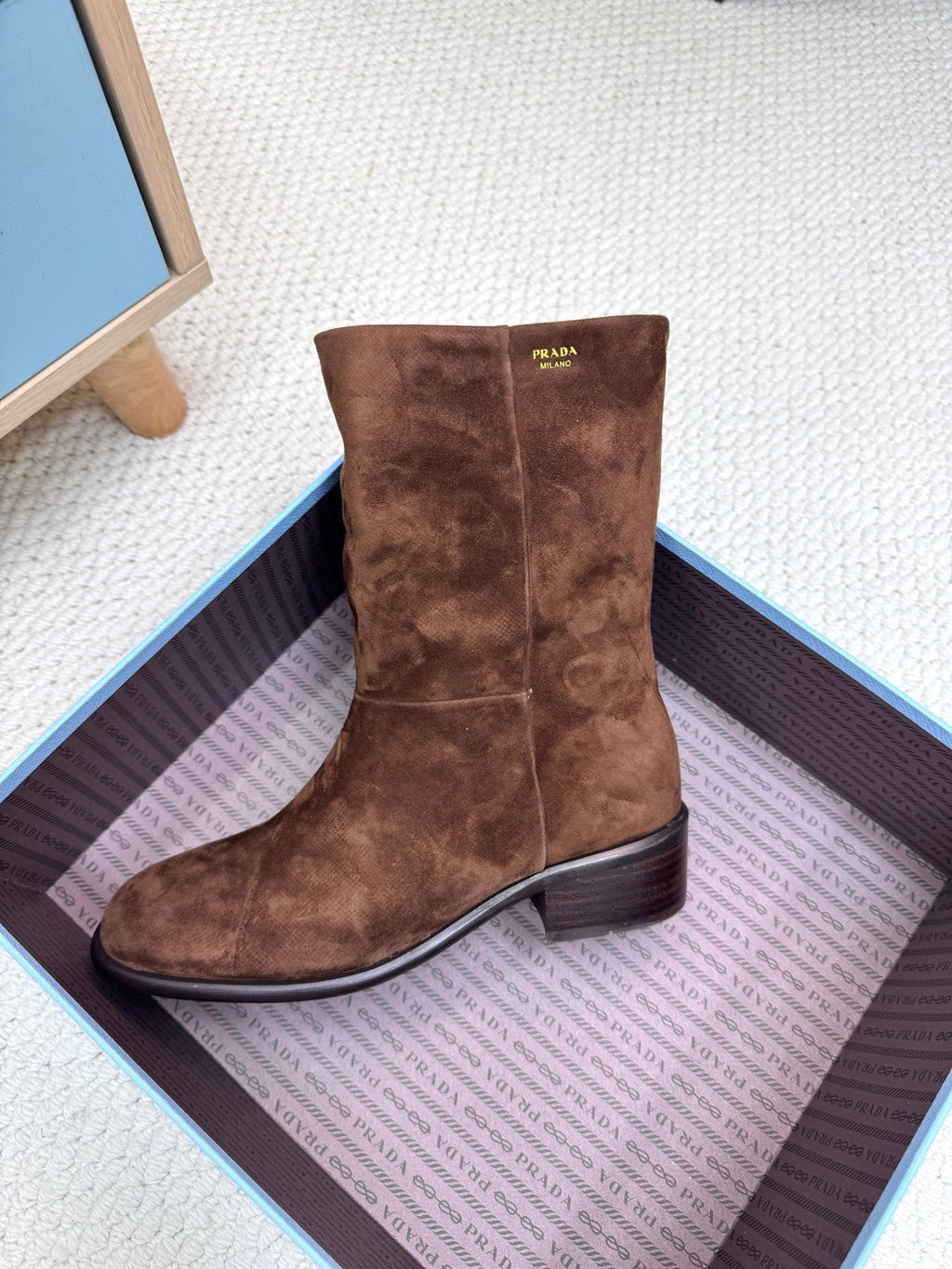 PRADA 25S LOW-CUT BOOTS IN RK BROWN SUEDE