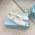 PRADA MARY JANE FLATS SQUARE TOE IN WHITE PATENT SHEEPSKIN