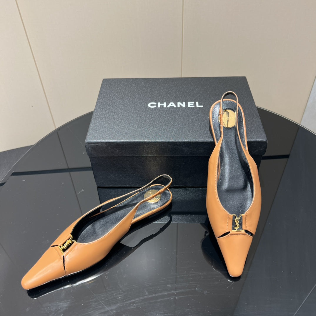 YSL SLINGBACK FLATS 25S IN MUTED ORANGE LAMBSKIN WITH GOLD HARDWARE