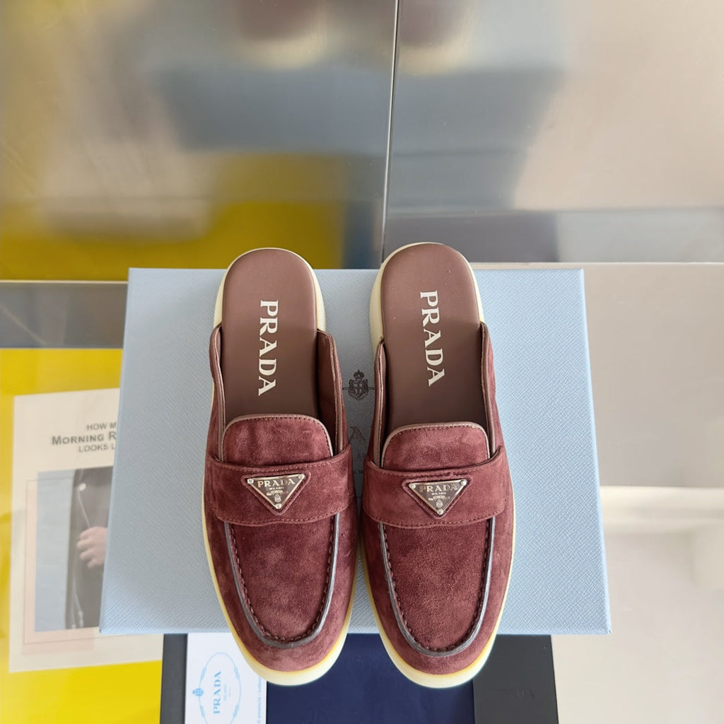PRADA Pra Wine Suede Leather Mule 25mm Rubber Sole