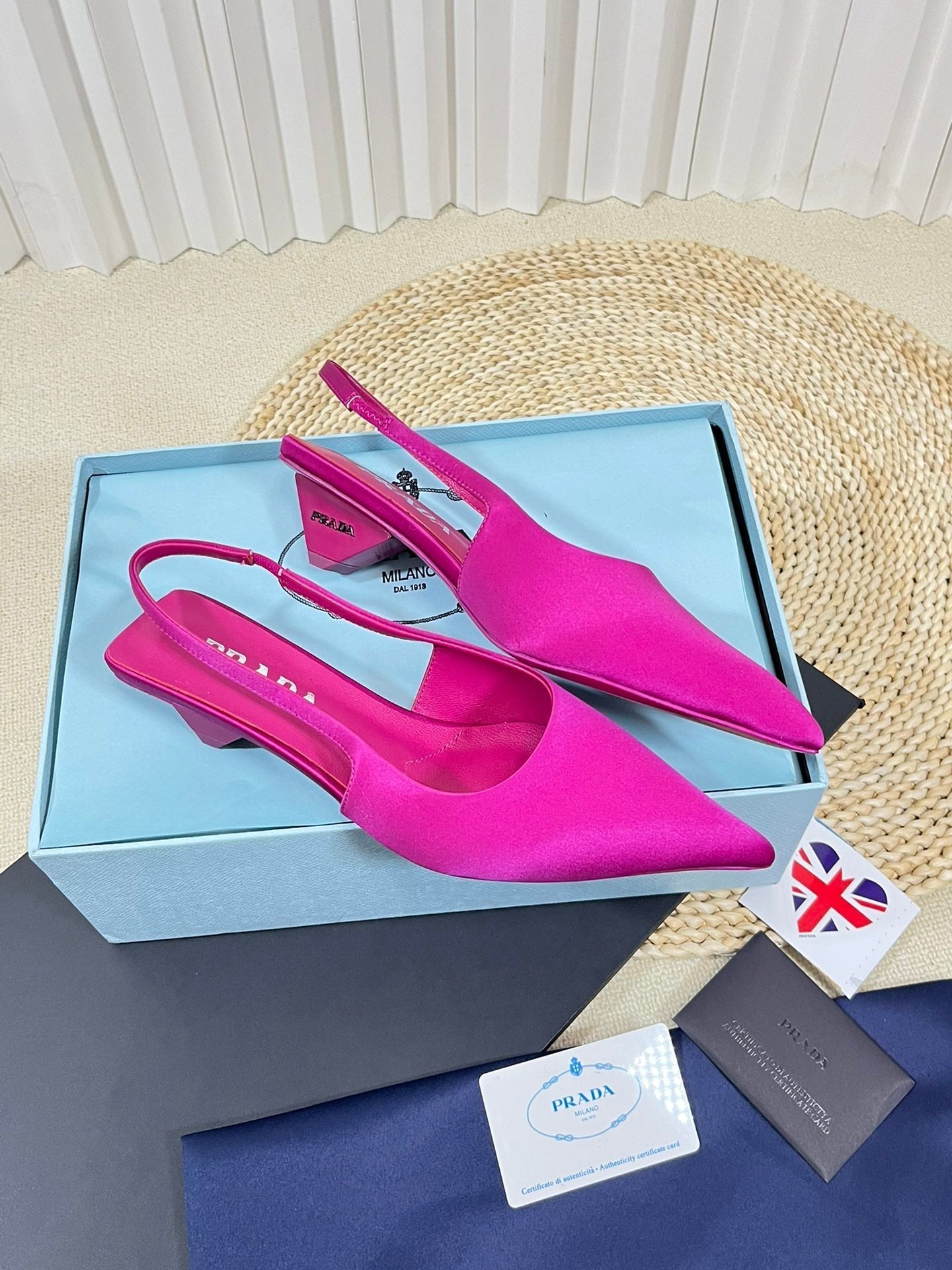 PRADA POINTED TOE SLINGBACK PUMPS BRIGHT PINK SATIN