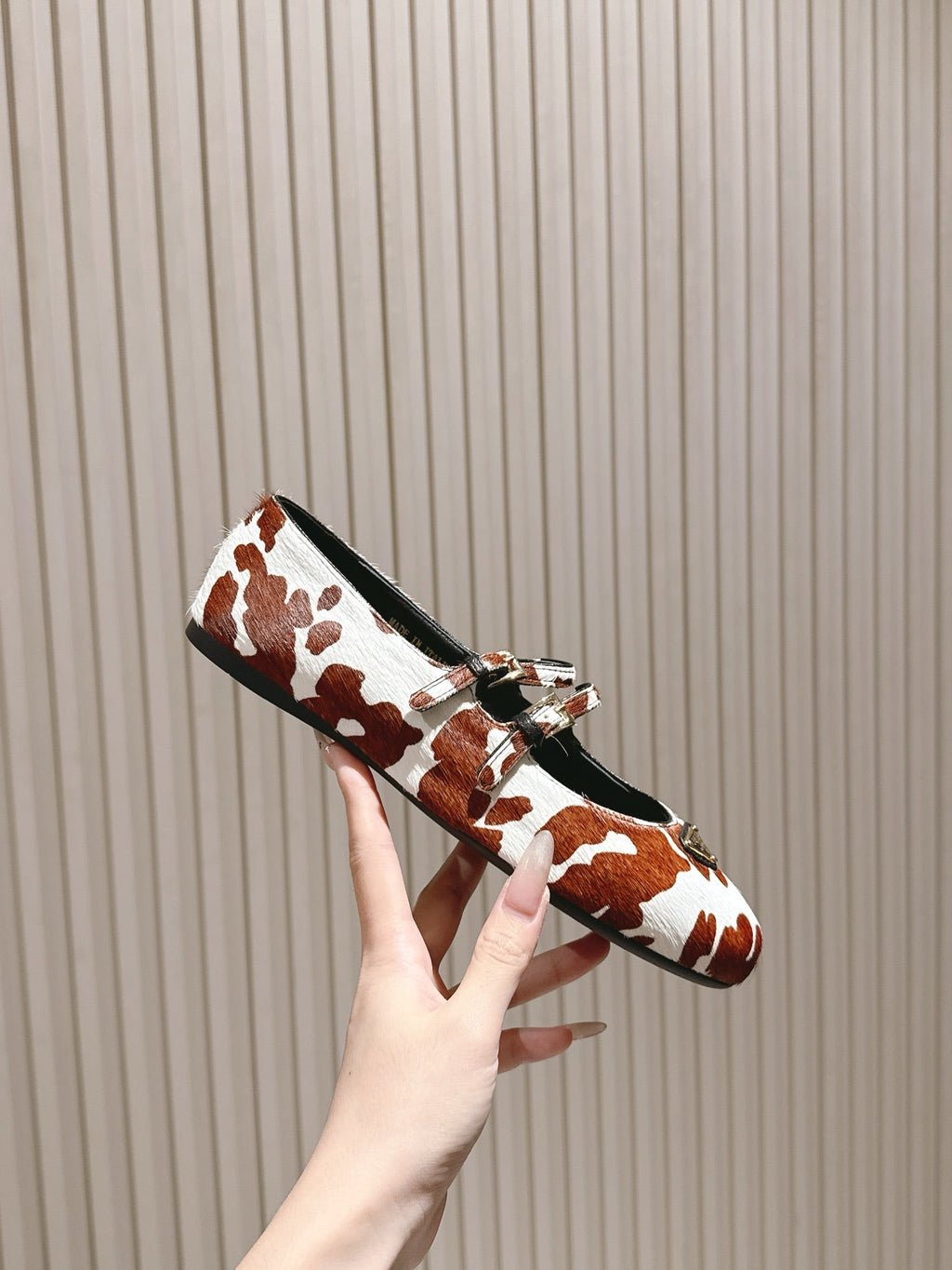 PRADA 25S CRYSTAL EMBELLISHED BALLERINA IN WHITE AND RK BROWN FUR