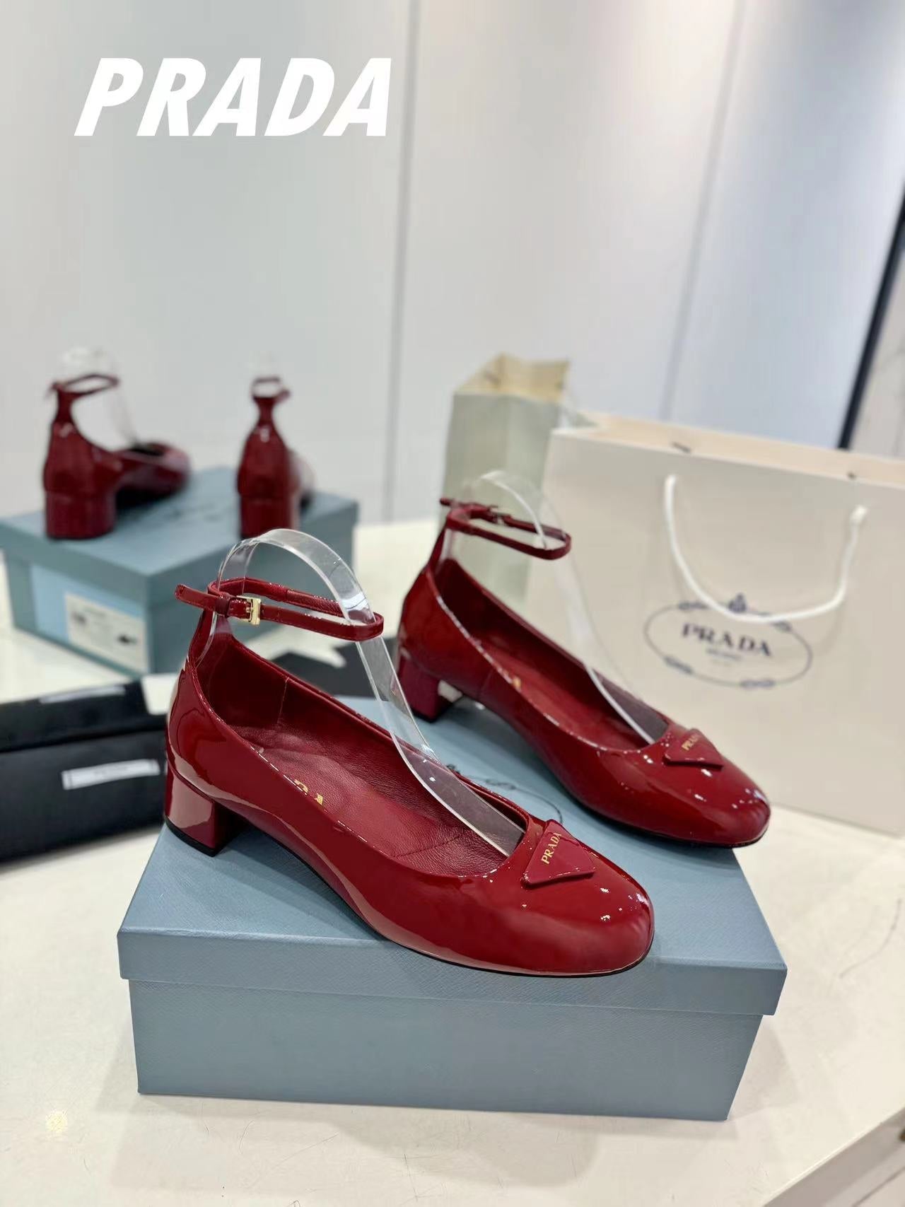 PRADA NAPPA MARY JANE PUMPS JAM LAMBSKIN