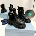 PRADA MONOLITH BRUSHED AND RE-NYLON BOOTS WITH POUCH BLACK CALFSKIN