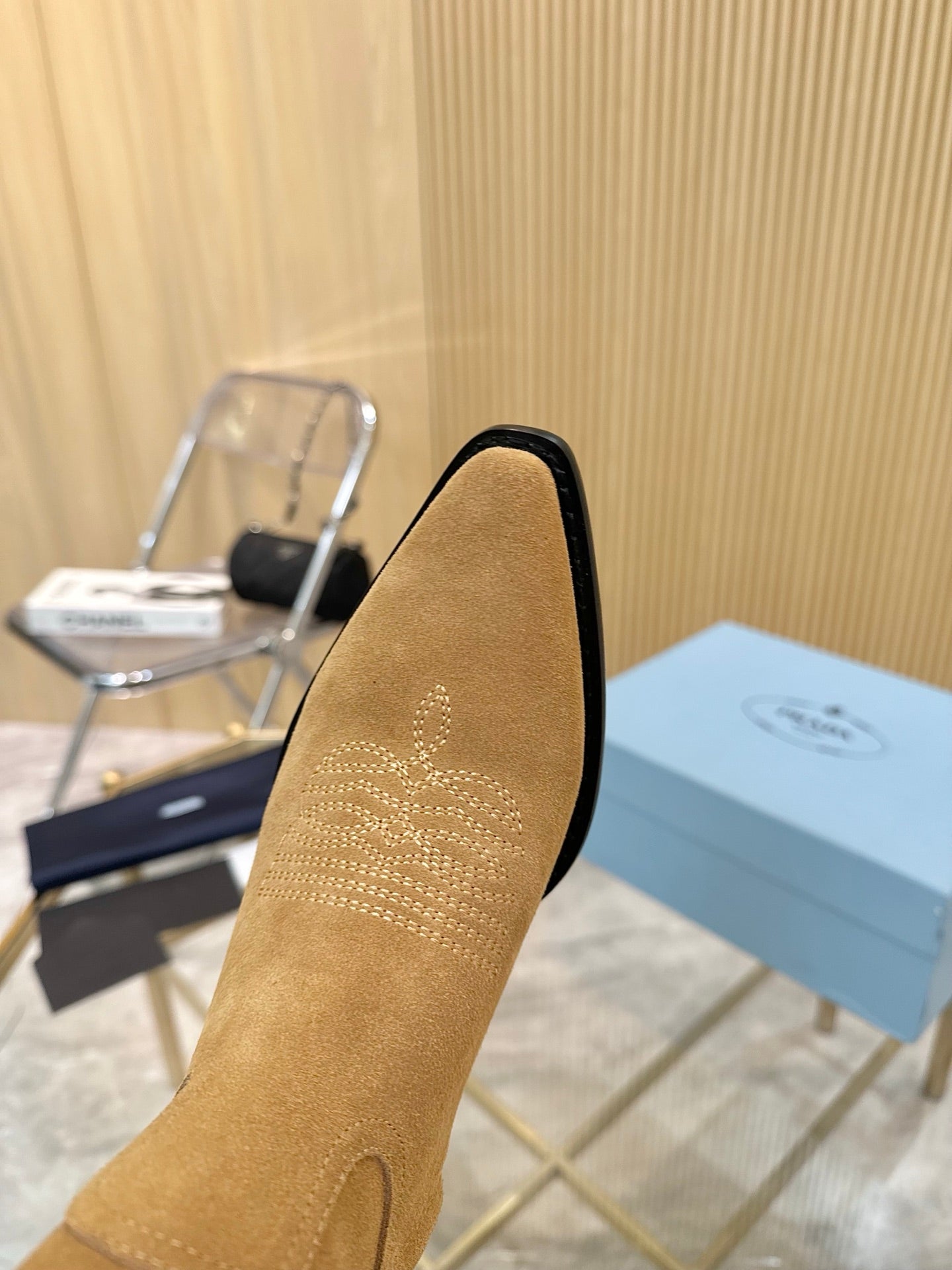 PRADA ANKLE BOOTS IN TAN BROWN SUEDE