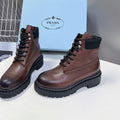 PRADA LACE-UP BOOTS OMBRE CHOCOLATE CALFSKIN