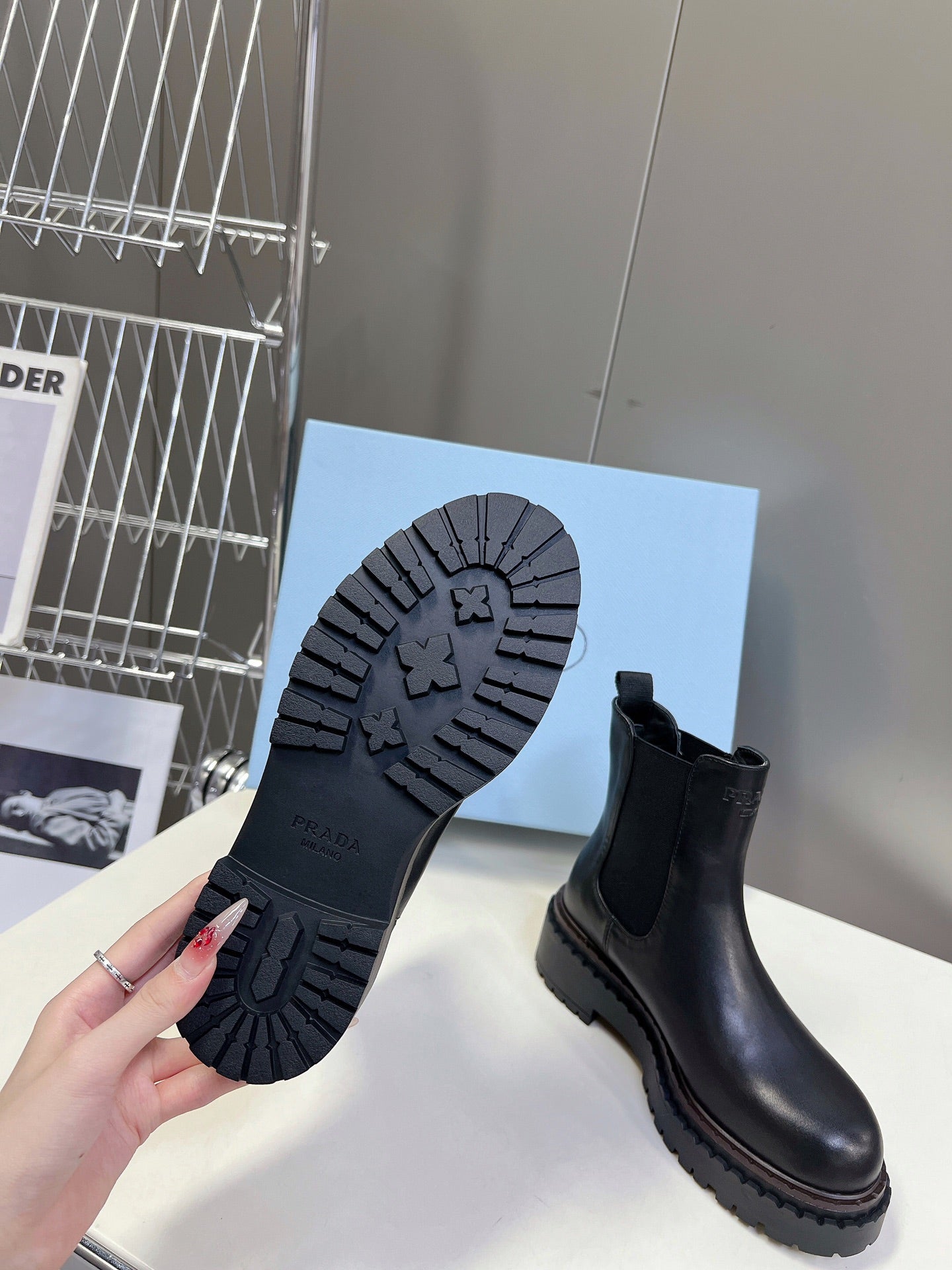 PRADA CHELSEA BOOTS BLACK CALFSKIN