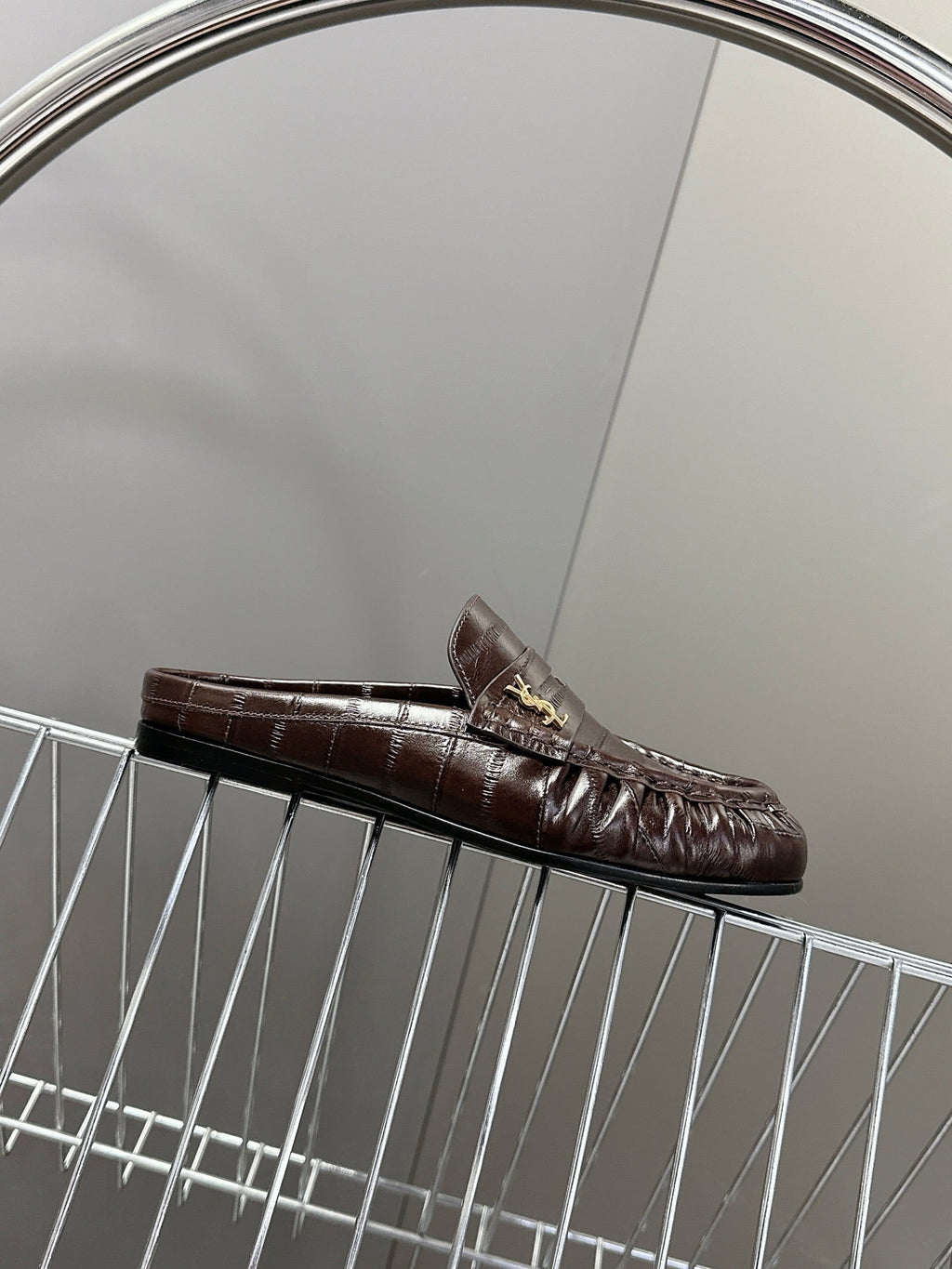 YSL 25S LOAFER MULE IN DARK BROWN CALFSKIN