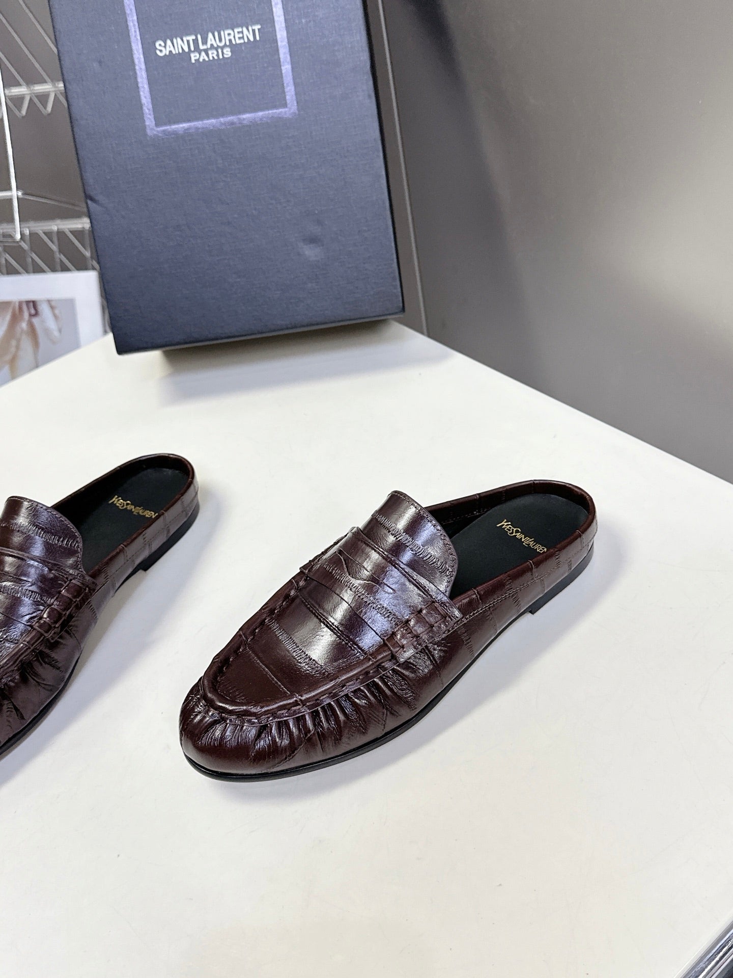 YSL 25S LOAFER MULE IN DARK BROWN CALFSKIN
