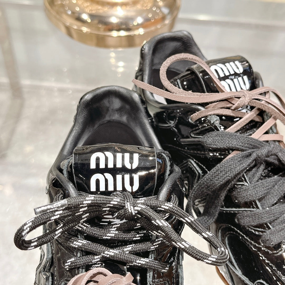 Glossy Black Sneakers NB Cowhide